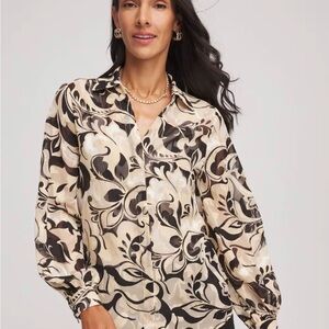 NWT Chico’s Elegant Black and Cream Floral Women's Top